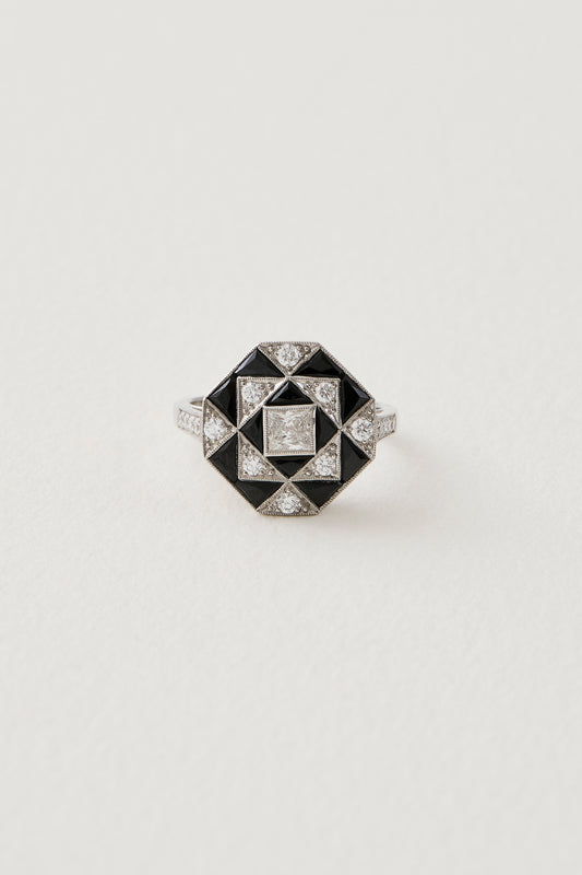 Onyx Diamond Art Deco Design Ring