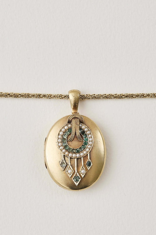 Victorian Pendant Emeralds and Pearls 18ct Yellow Gold