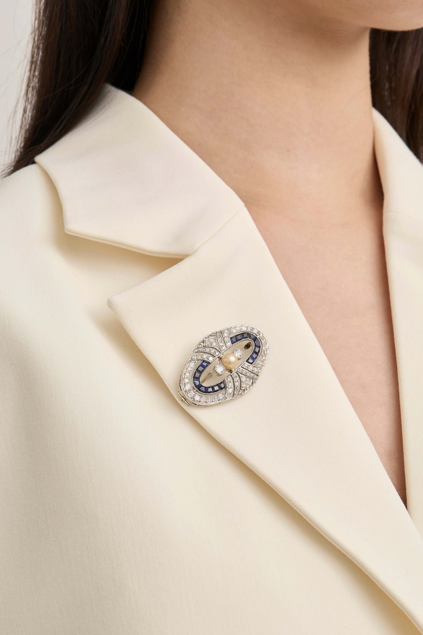 Art Deco Sapphire and Pearl Brooch