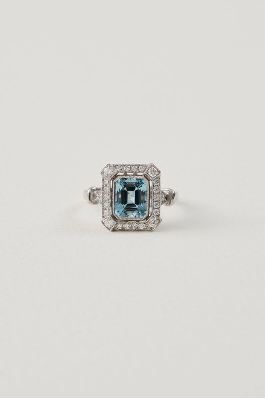 Aquamarine Art Deco Design Ring