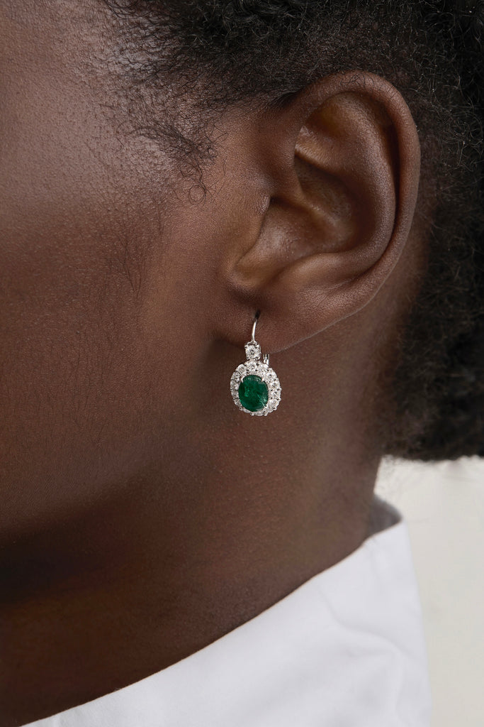 Emerald Halo Drop Earrings