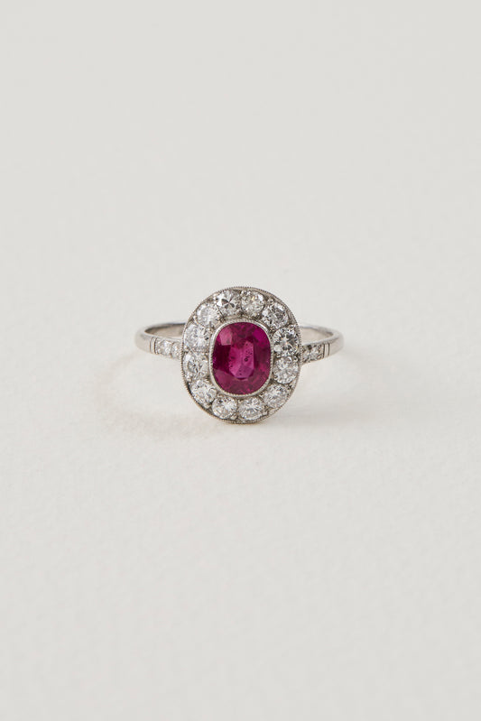 Art Deco Design Ruby Cluster Ring