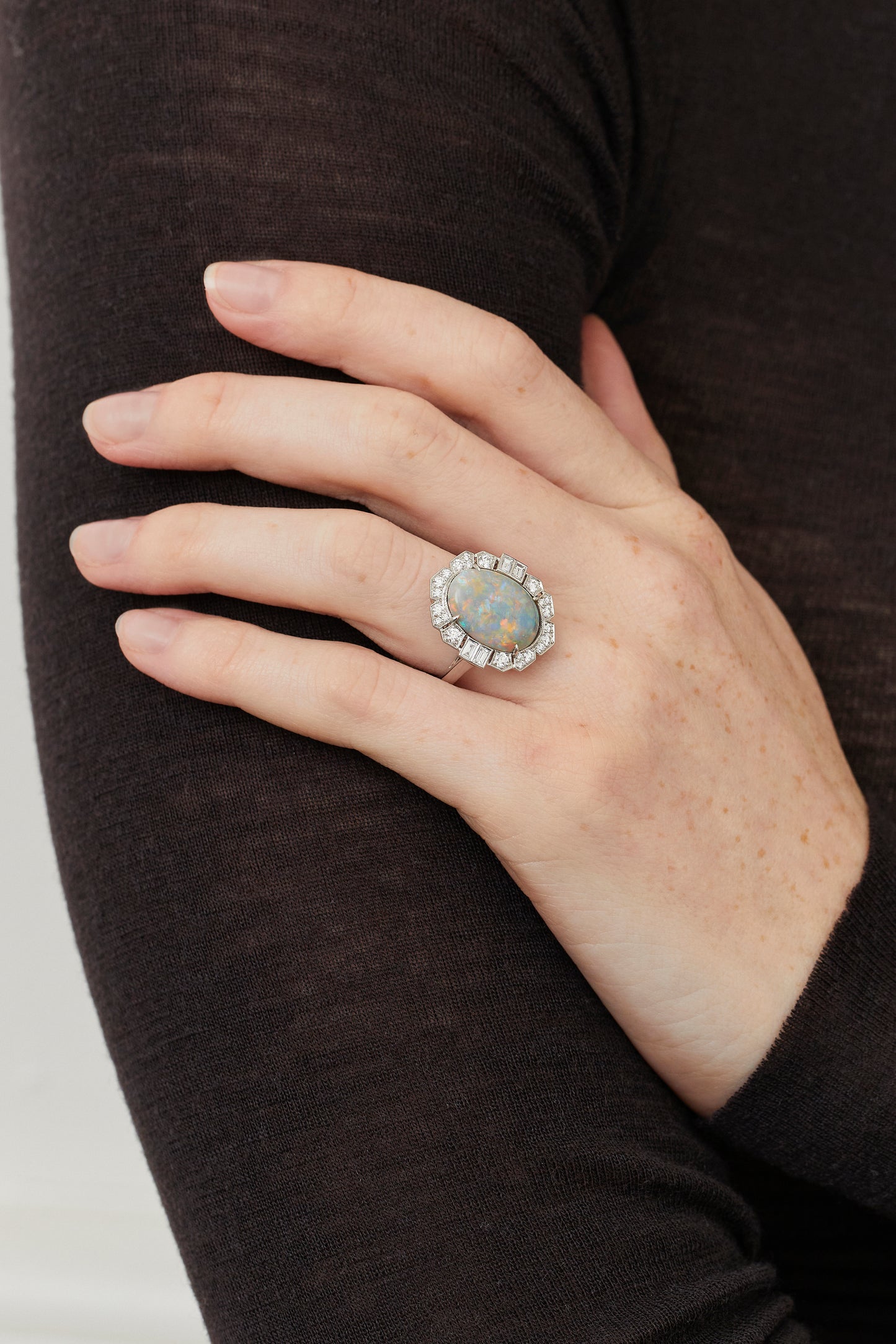 Opal Art Deco Design Ring