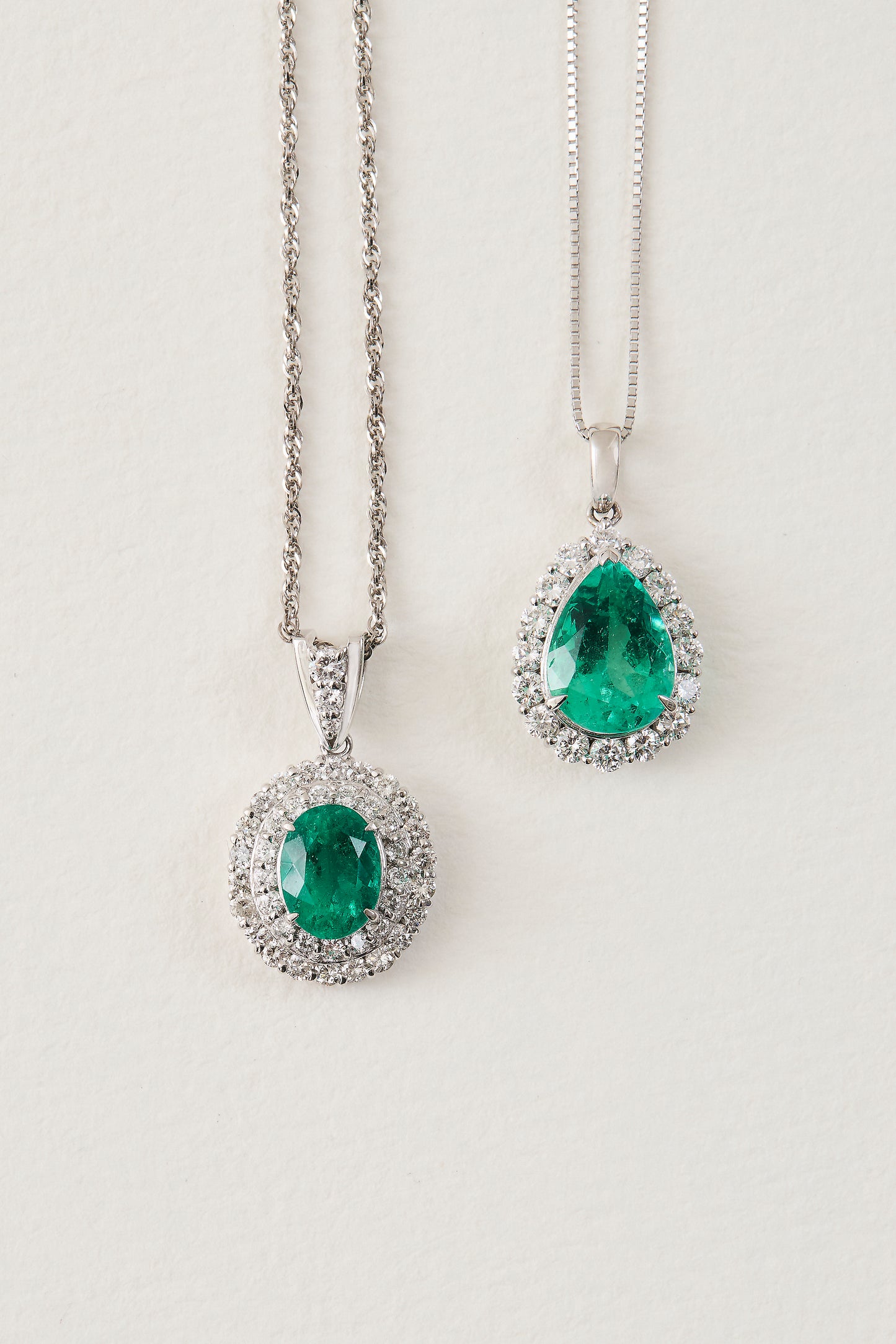 Emerald Double Halo Pendant Necklace
