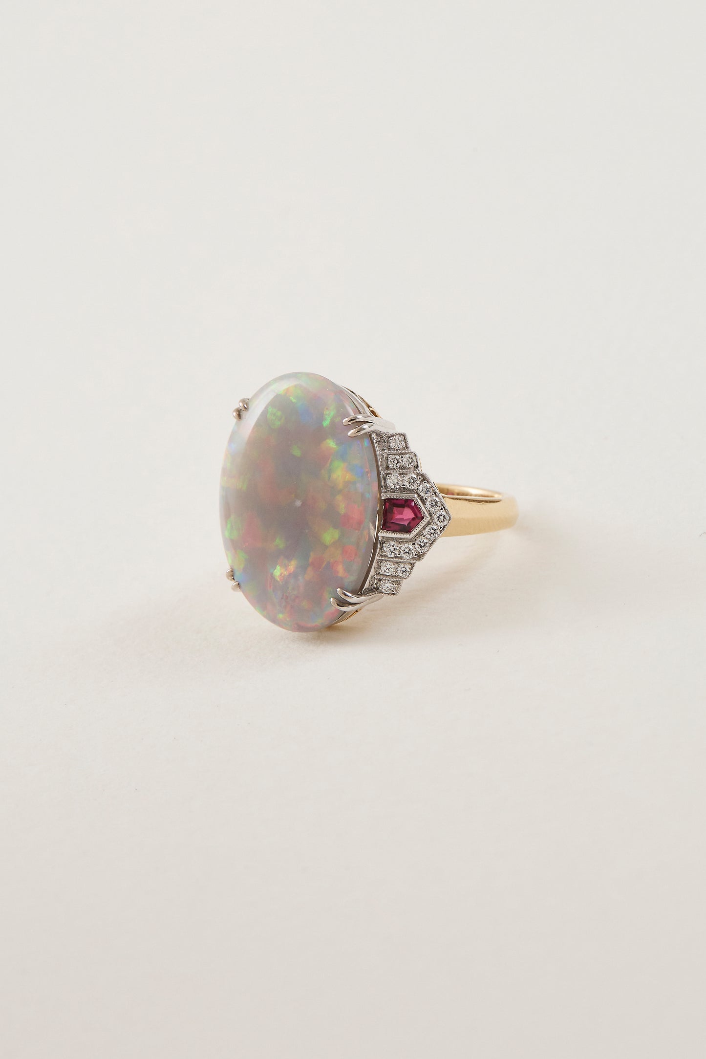 Opal and Ruby Art Deco Design Ring