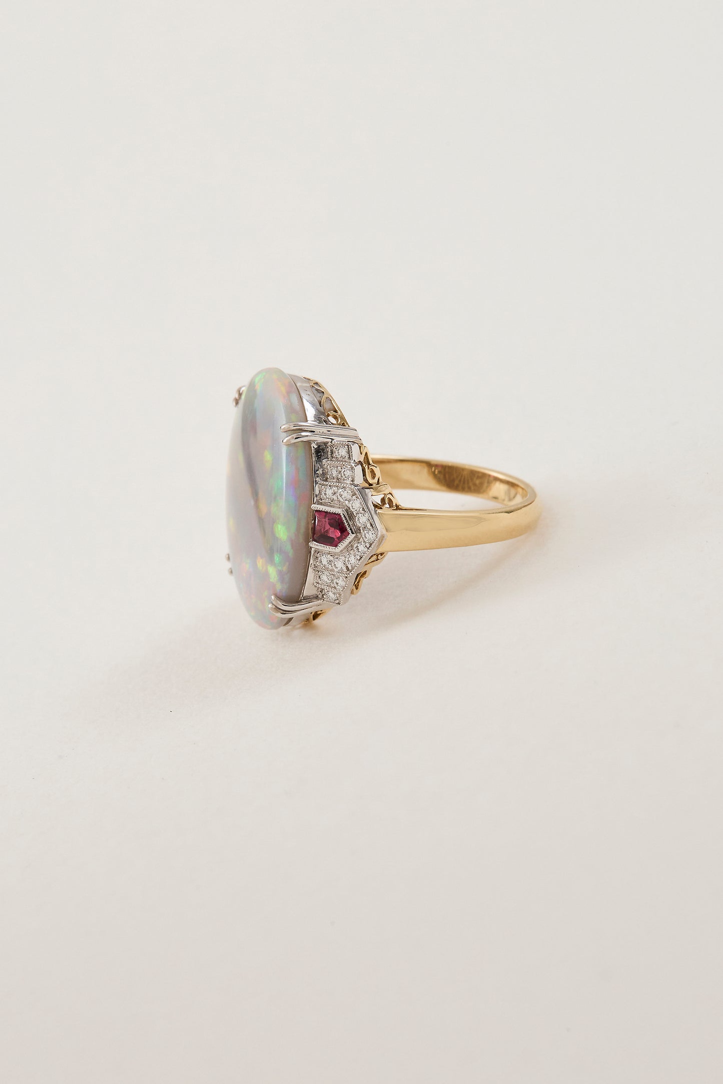 Opal and Ruby Art Deco Design Ring