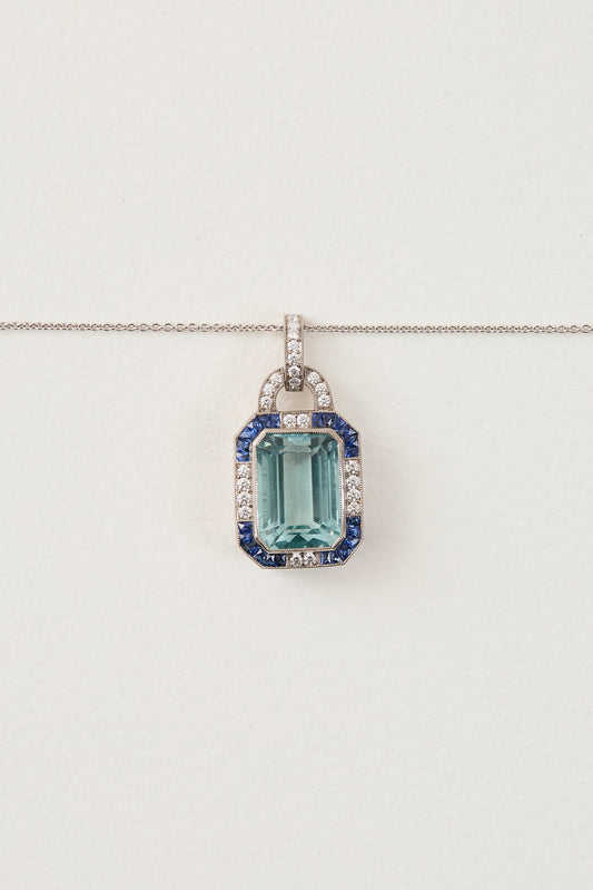 Aquamarine & Sapphire Pendant Necklace