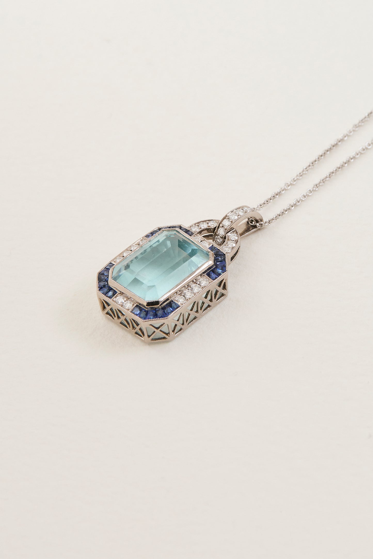 Aquamarine & Sapphire Pendant Necklace