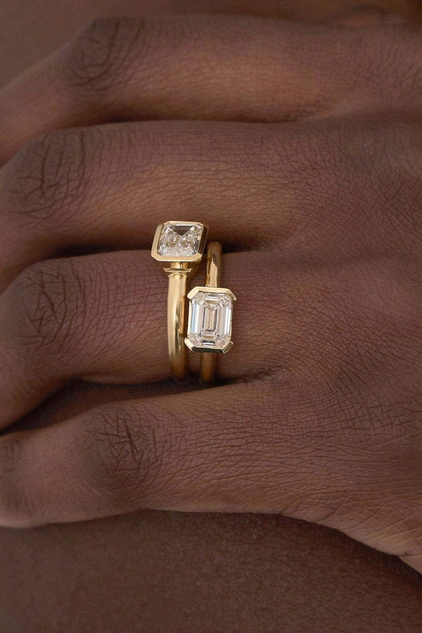 Emerald Bezel East-West Ring