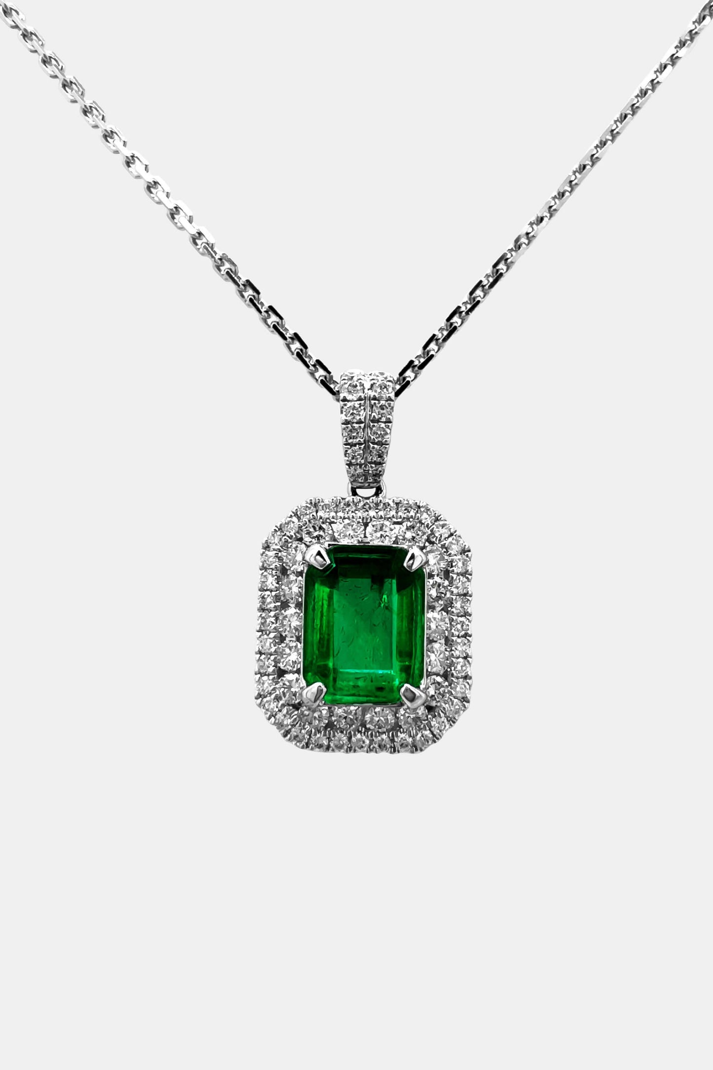 Emerald Double Halo Pendant
