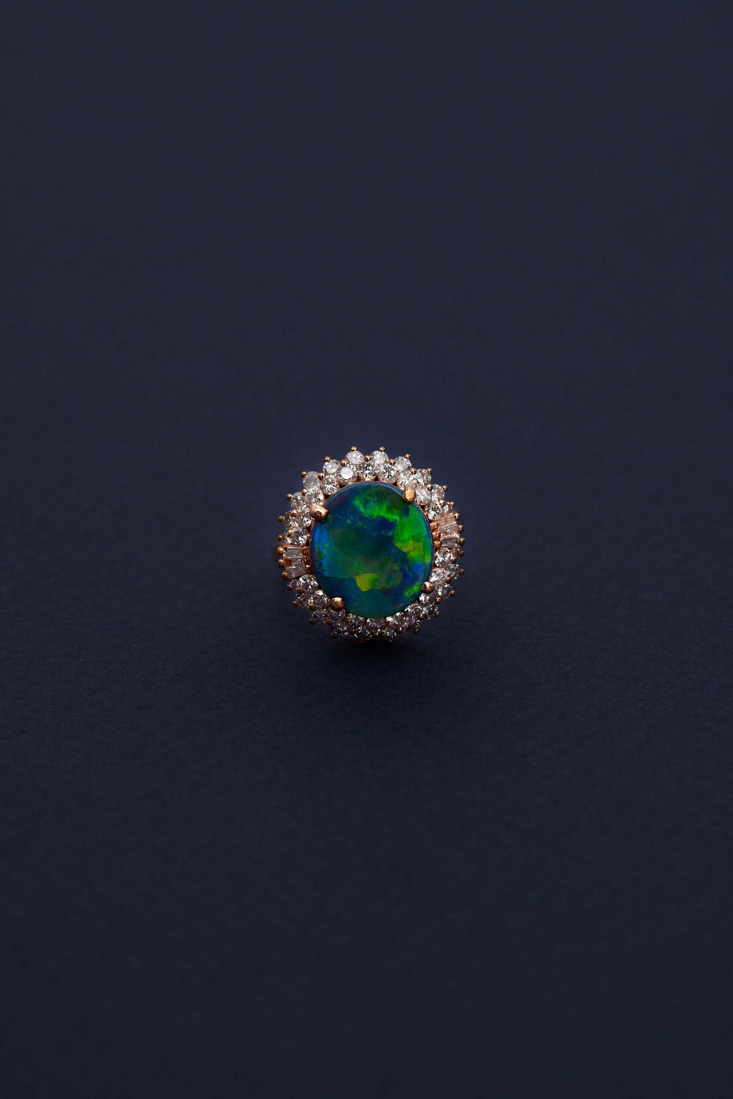 solid opal and diamond ring with 18ct white gold opal is from lightning ridge available at keshett