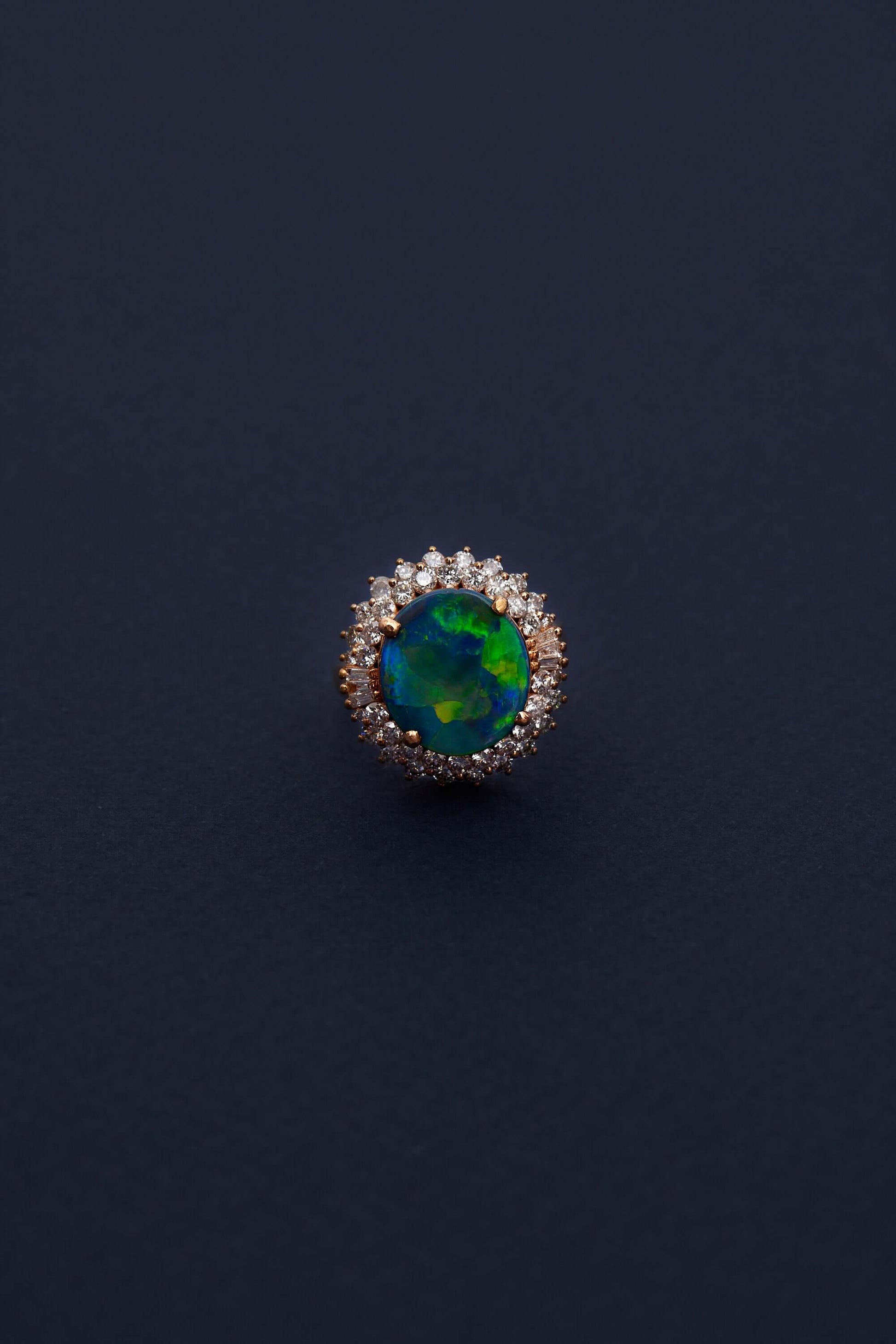 solid opal and diamond ring with 18ct white gold opal is from lightning ridge available at keshett