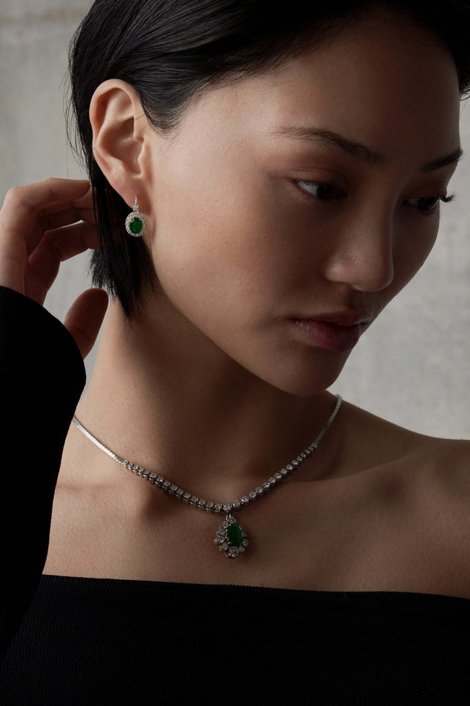 Emerald Halo Drop Earrings