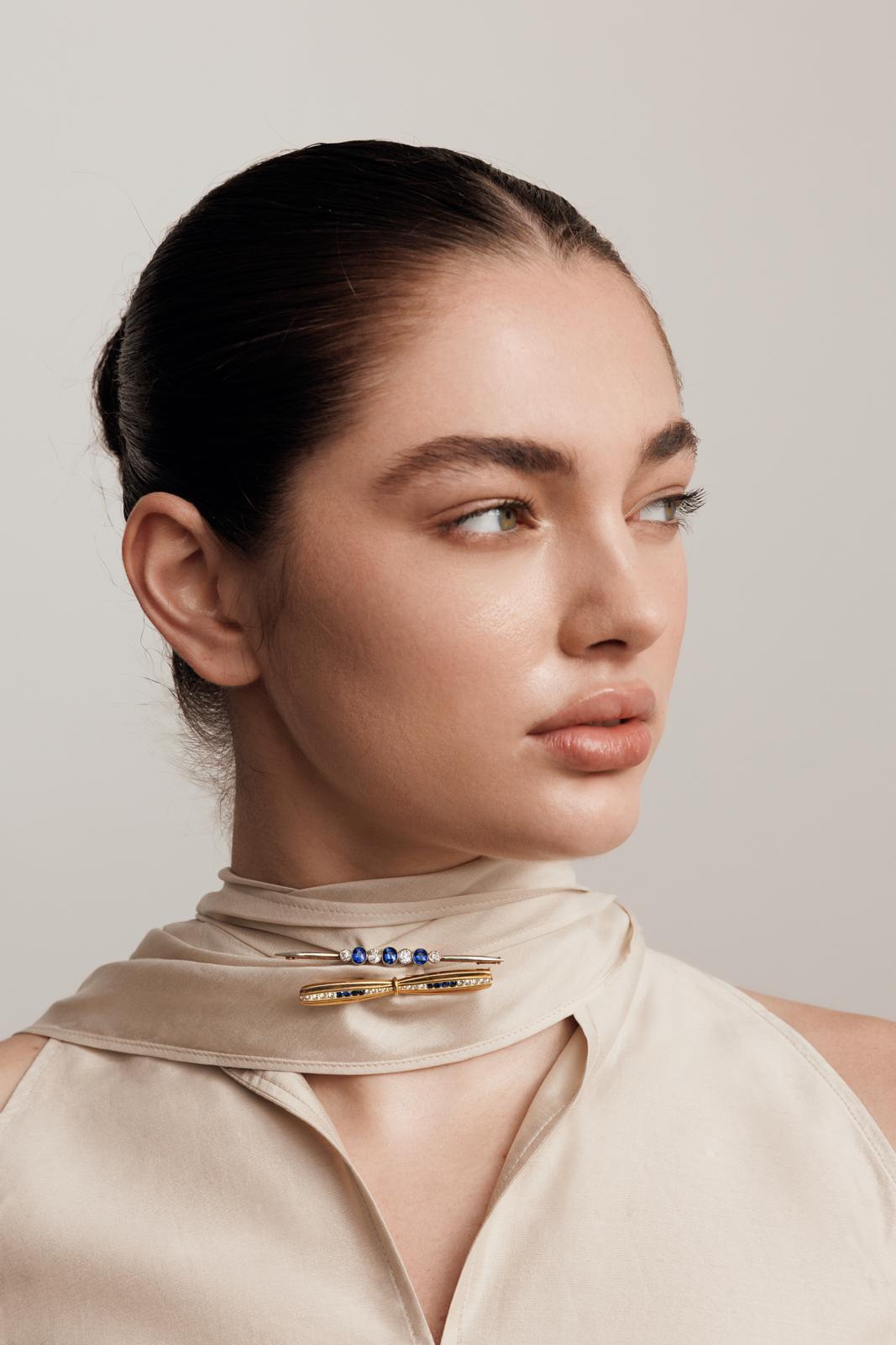 Sapphire and Diamond Art Deco Pin