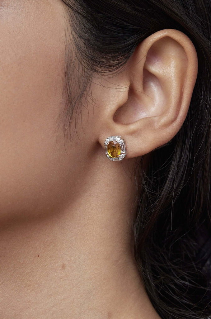 Yellow Sapphire Deco Inspired Studs