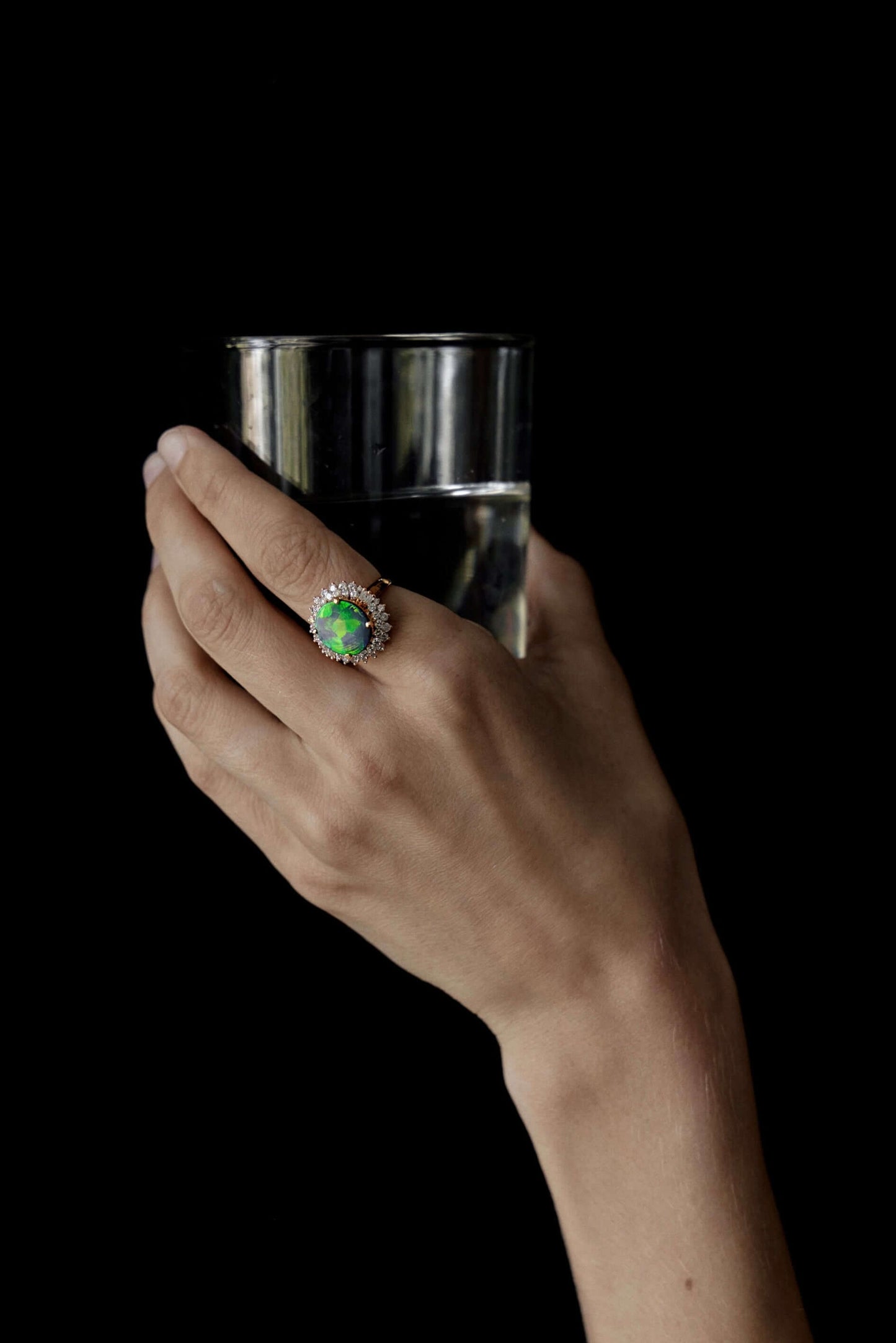 solid opal and diamond ring with 18ct white gold opal is from lightning ridge available at keshett