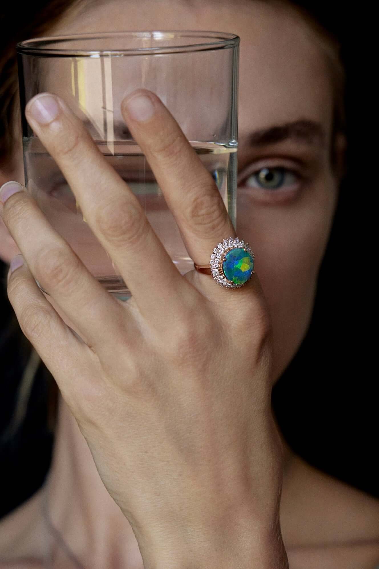 solid opal and diamond ring with 18ct white gold opal is from lightning ridge available at keshett