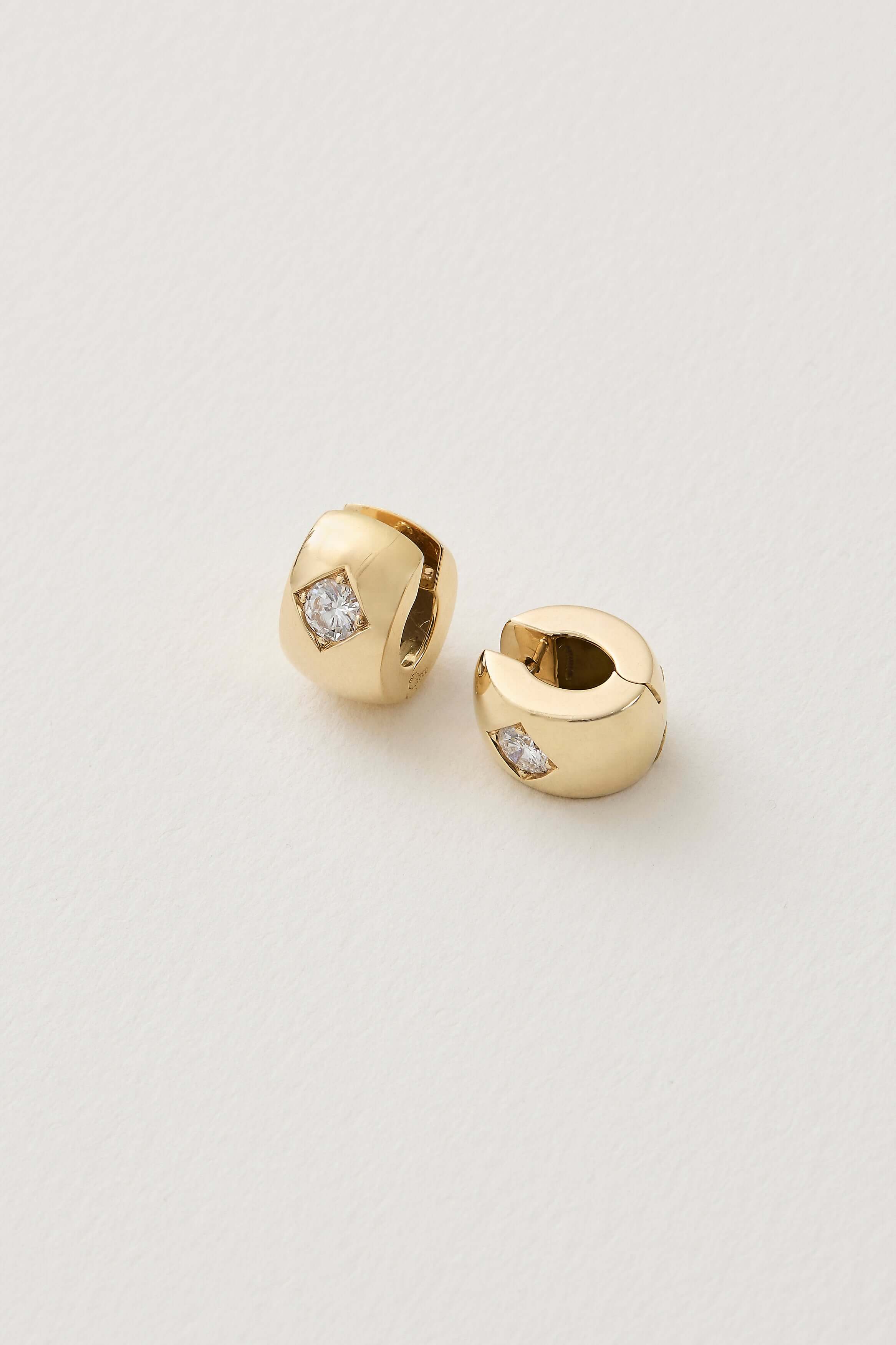 diamond and gold mid century vintage huggies earrings 