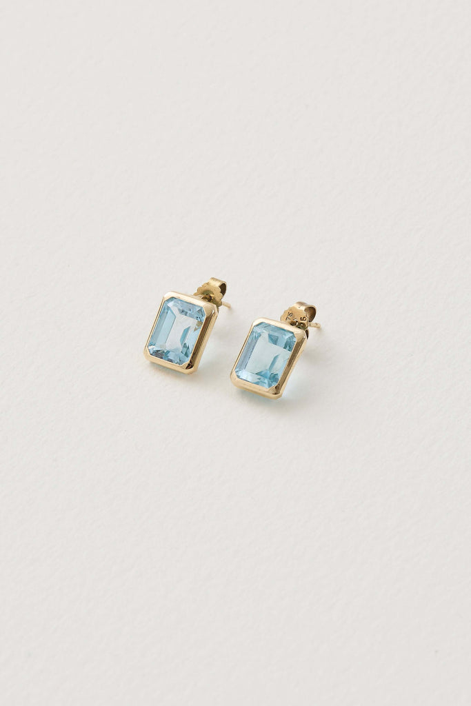 Aquamarine Bezel Studs
