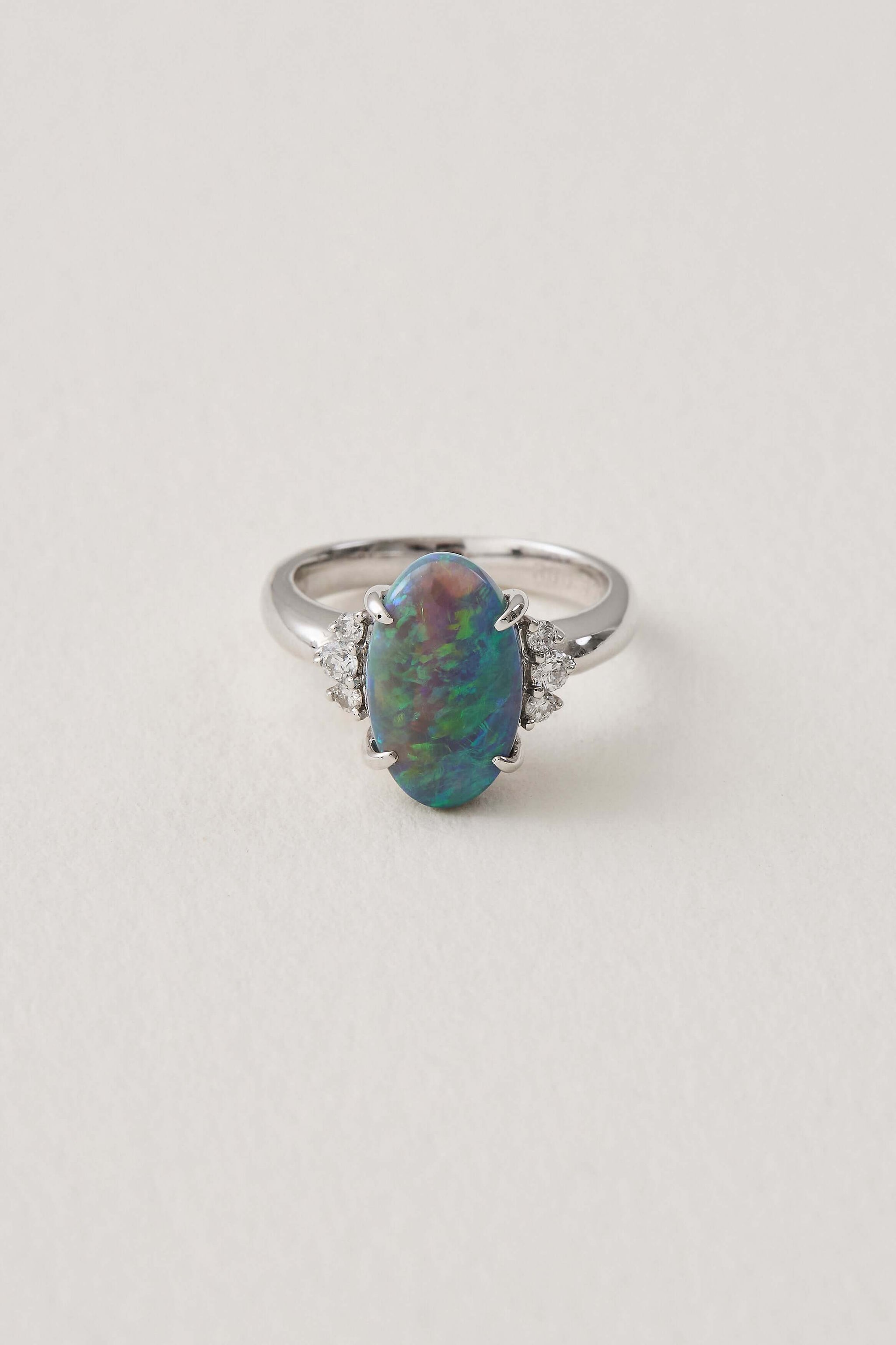 solid opal and diamond ring with 18ct white gold opal is from lightning ridge available at keshett