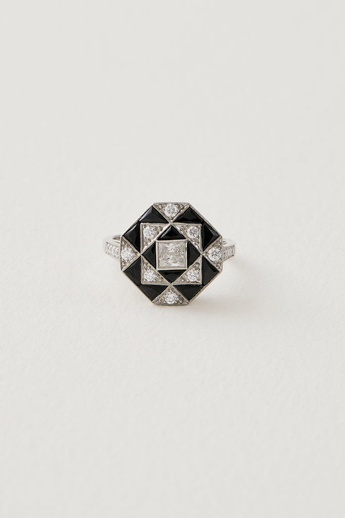 Onyx Diamond Art Deco Design Ring