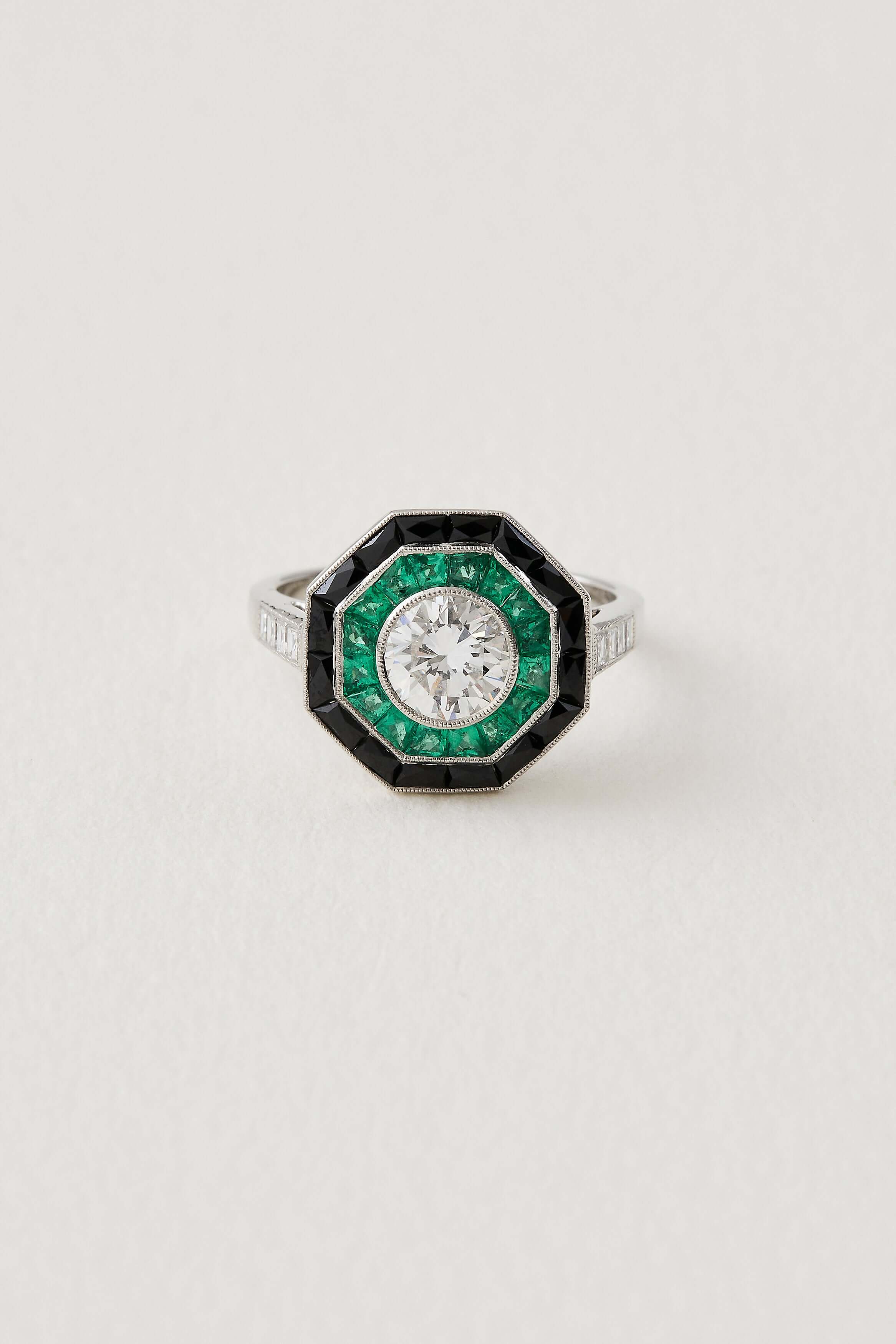 Diamond Emerald Deco Ring