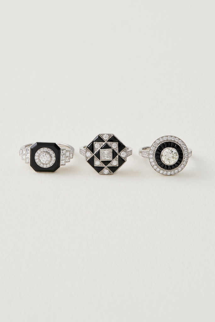 Onyx Diamond Art Deco Design Ring