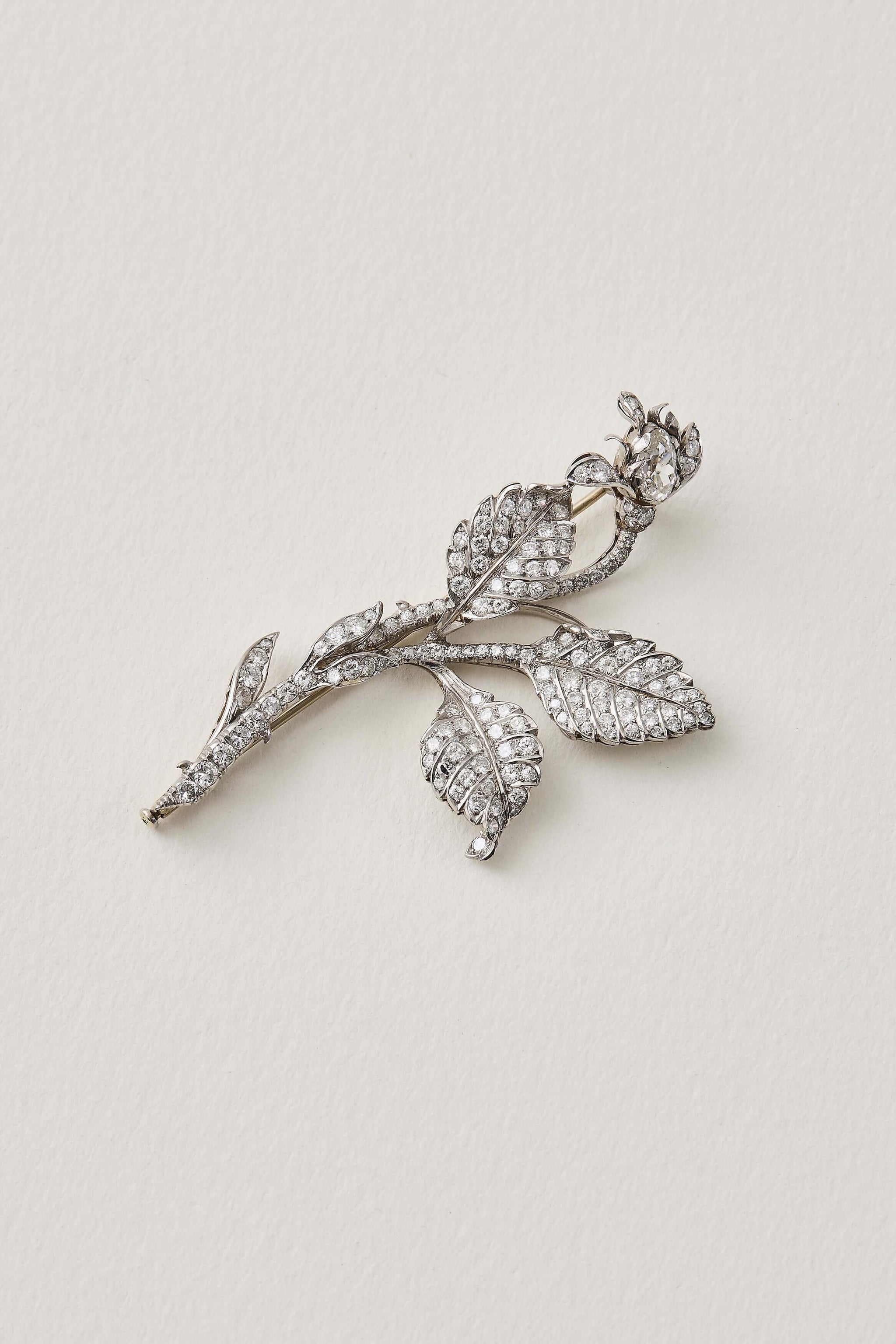 Mid-Century Diamond Rose Brooch