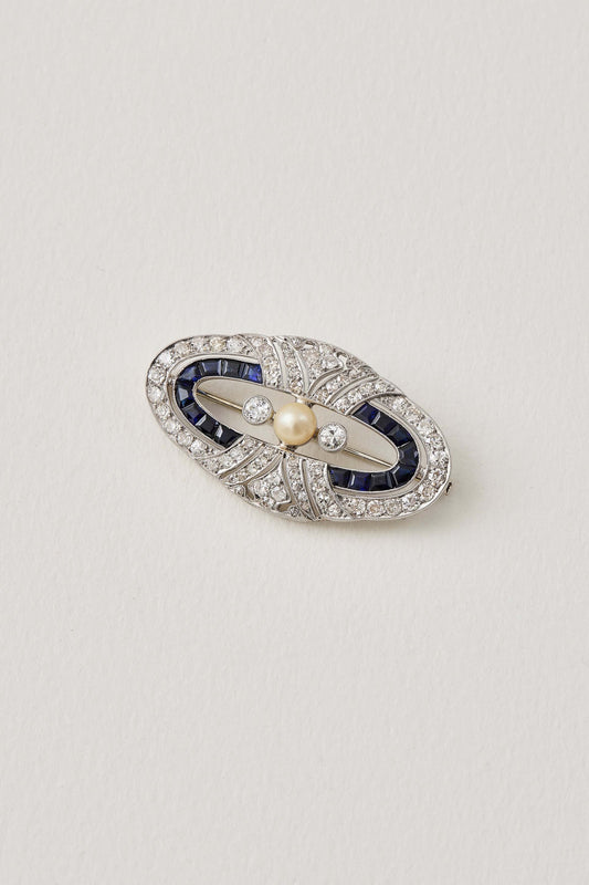 Art Deco Sapphire and Pearl Brooch