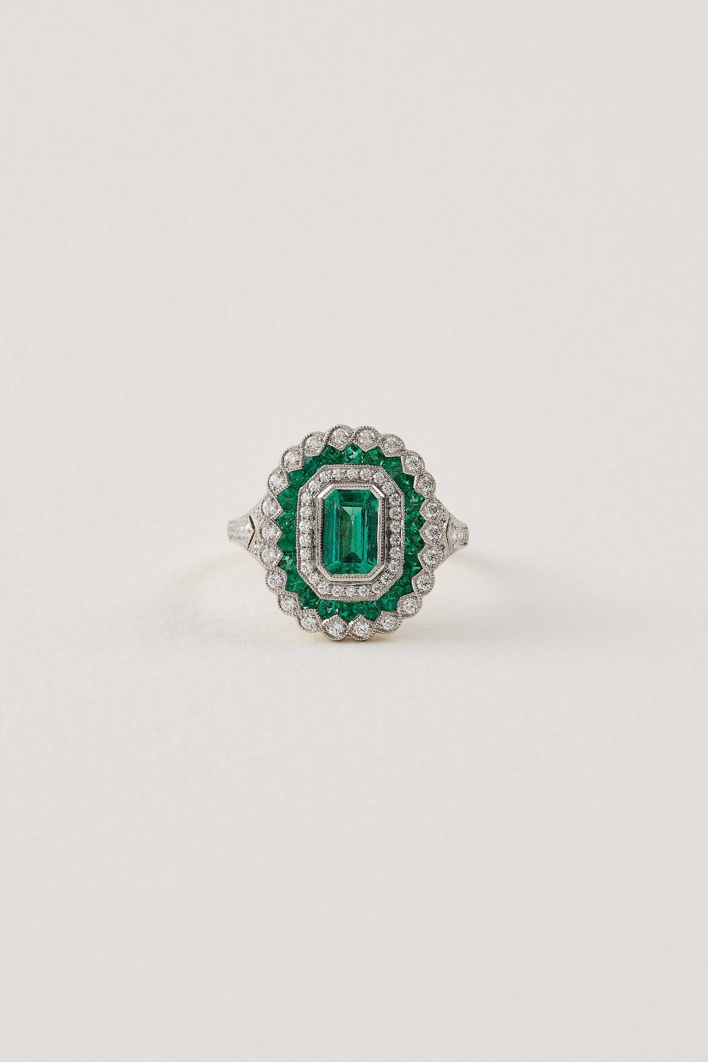 Emerald Halo Deco Ring