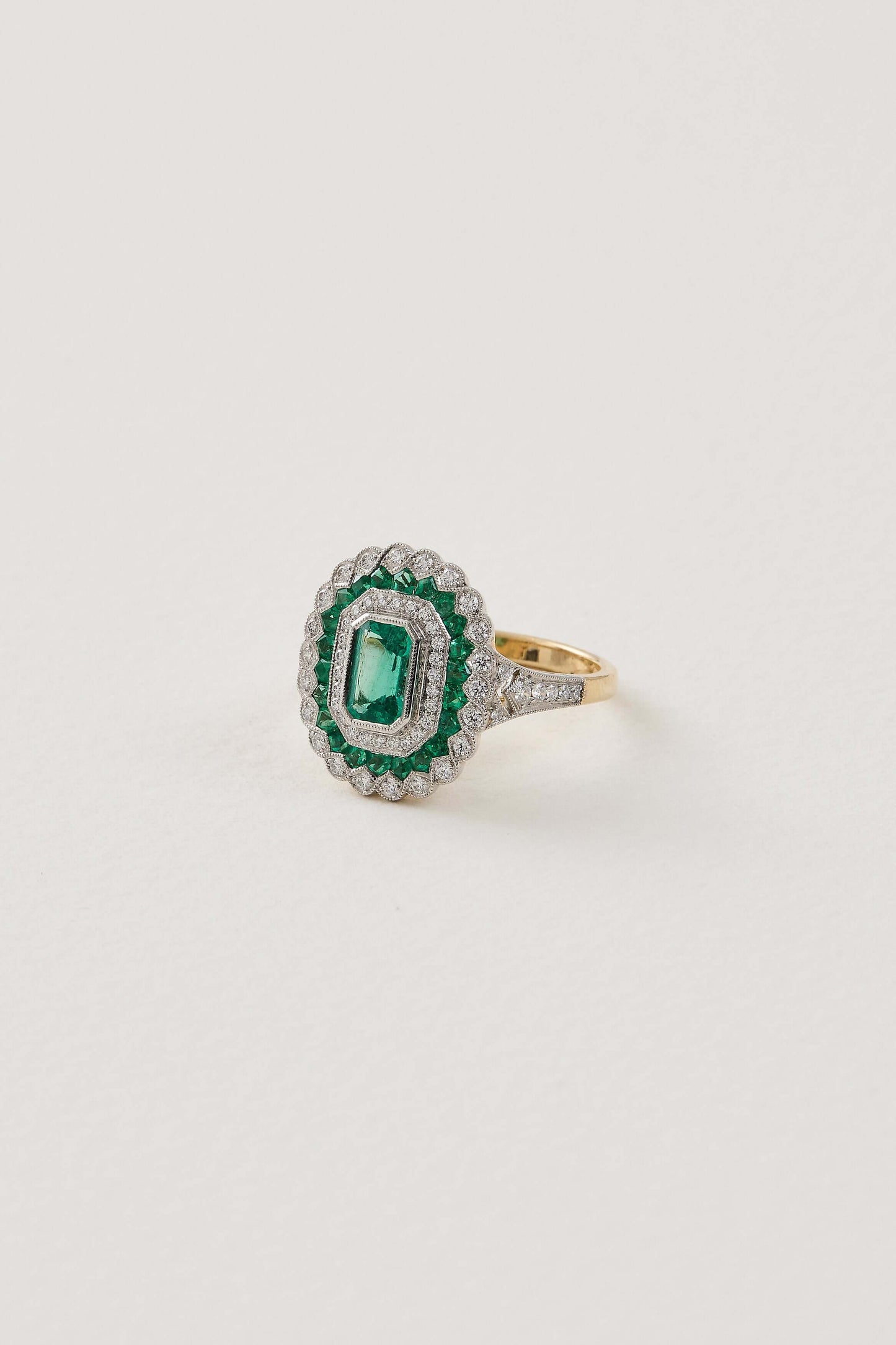 Emerald Halo Deco Ring