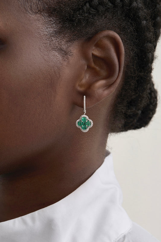 Emerald Clover Drop Earrings
