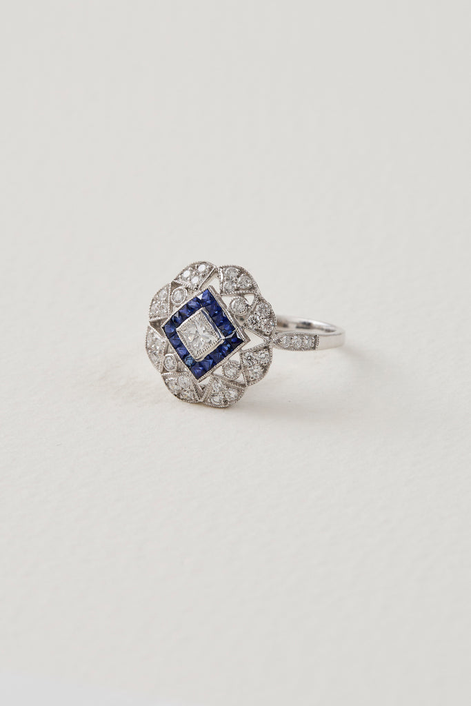 Sapphire Floral Deco Ring