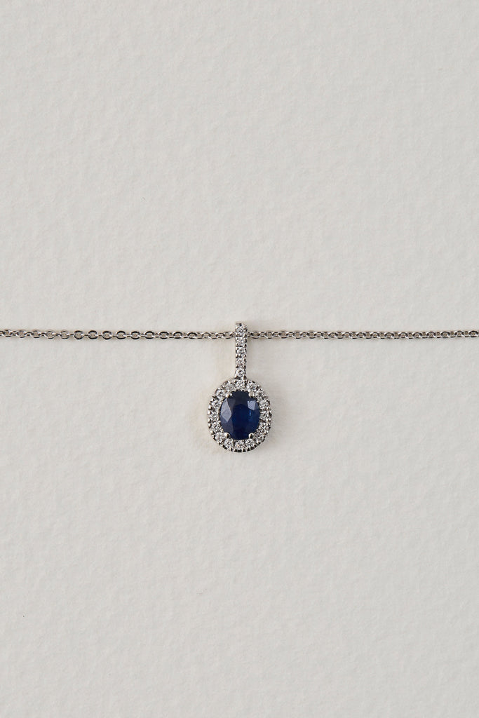 Oval Sapphire Halo Necklace