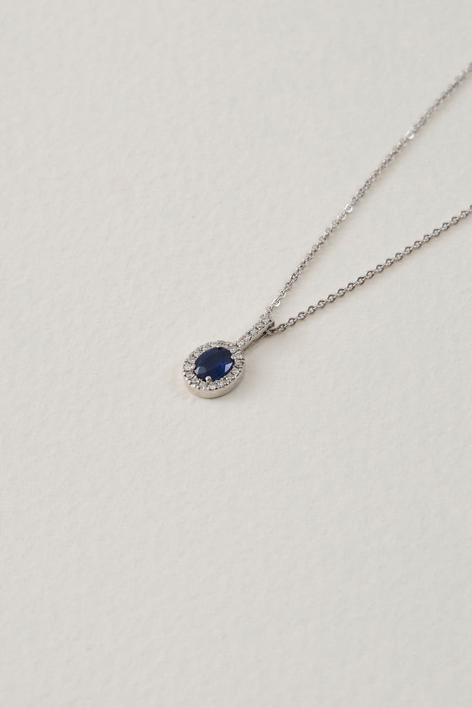 Oval Sapphire Halo Necklace
