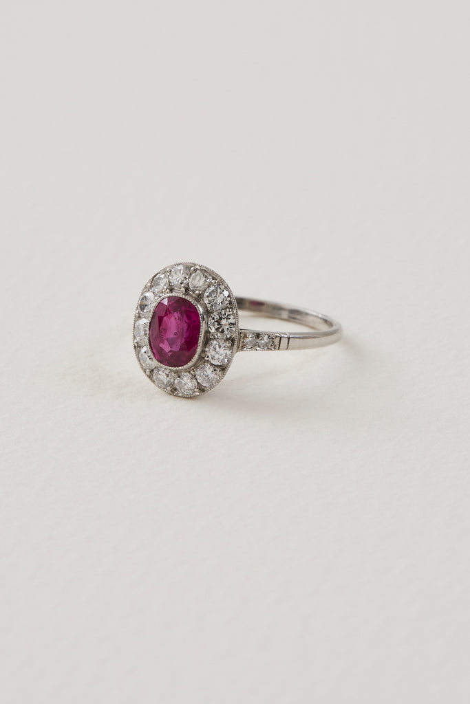 Art Deco Design Ruby Cluster Ring