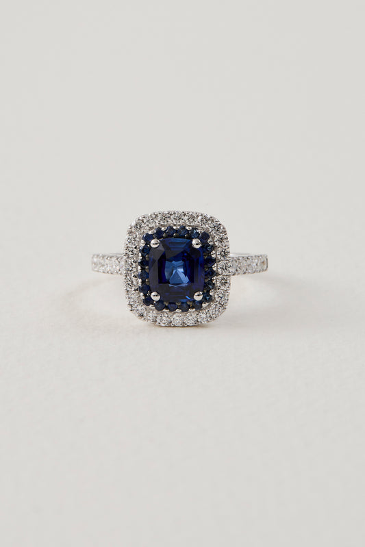 Sapphire Halo Deco Ring