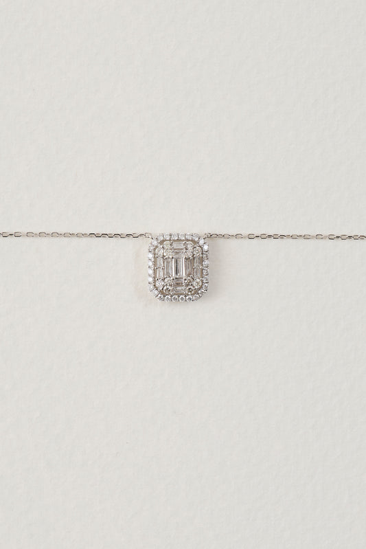 Diamond Baguette Halo Necklace