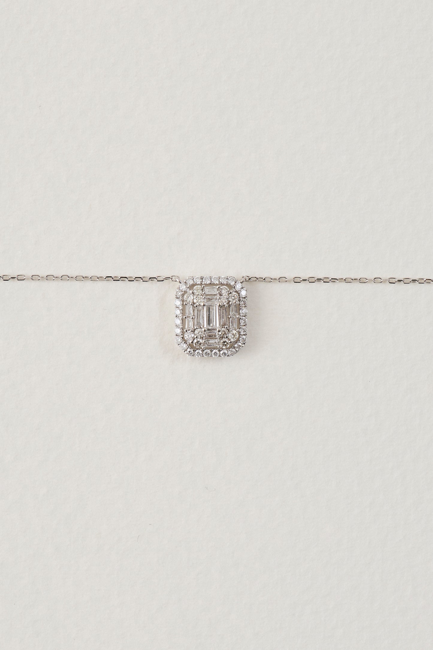 Diamond Baguette Halo Necklace