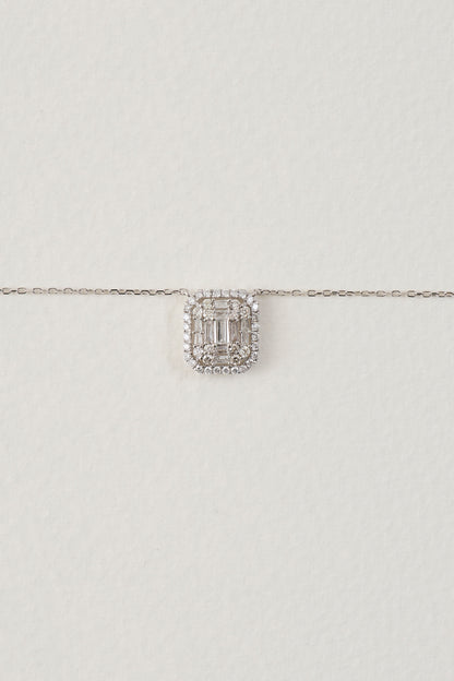 Diamond Baguette Halo Necklace
