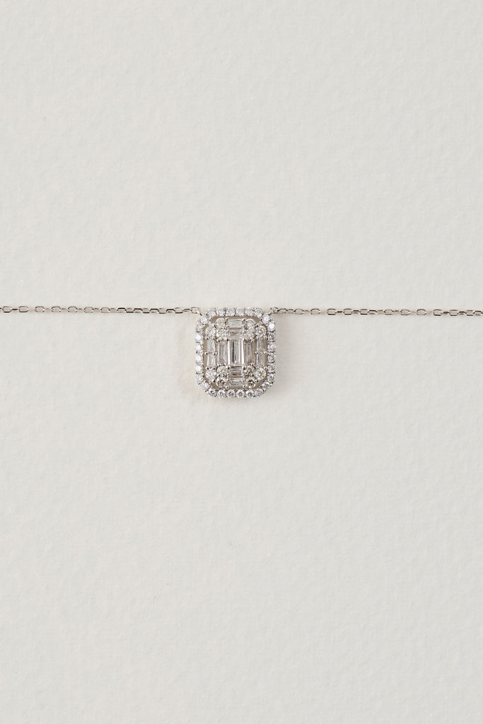 Diamond Baguette Halo Necklace