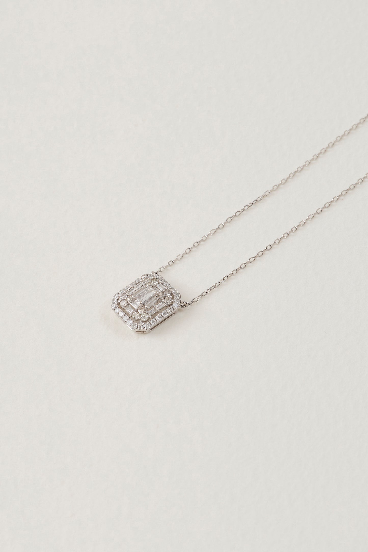 Diamond Baguette Halo Necklace
