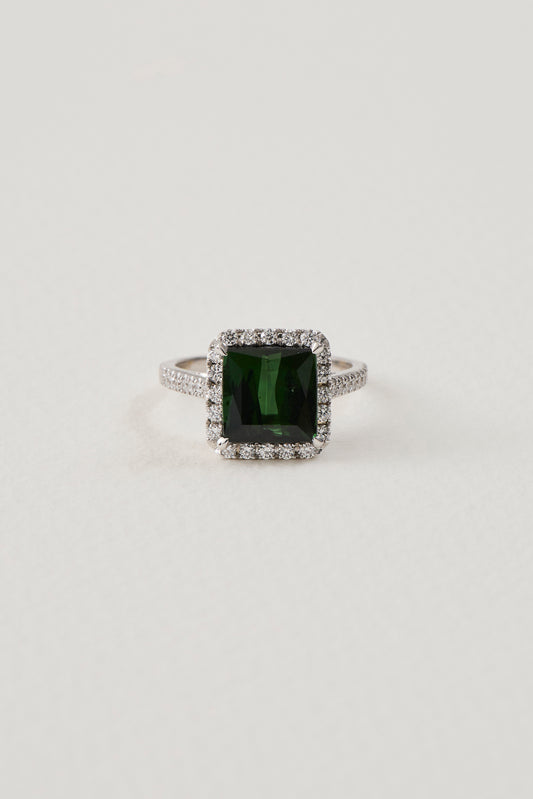 Tourmaline Cubic Halo Ring