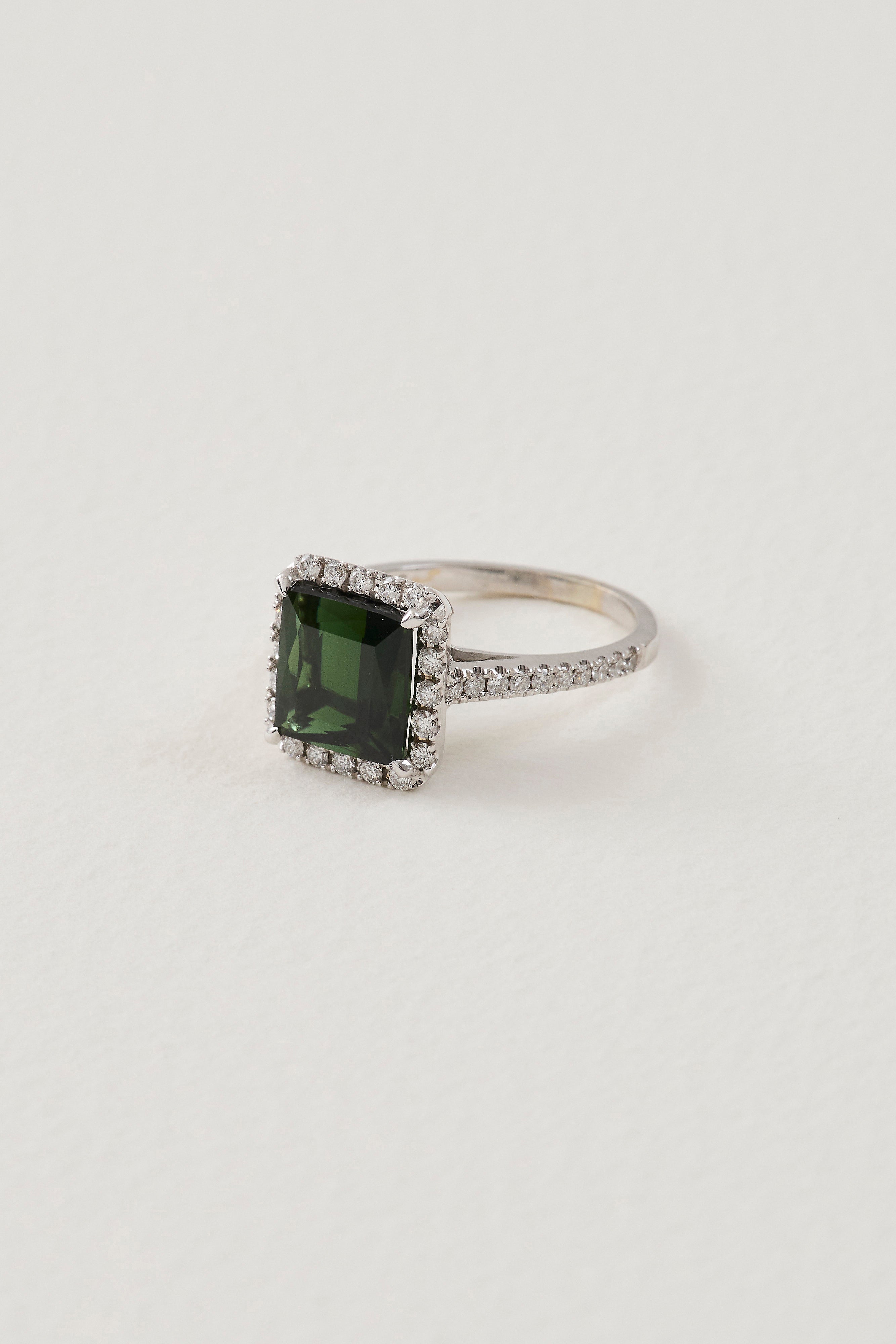 Tourmaline Cubic Halo Ring