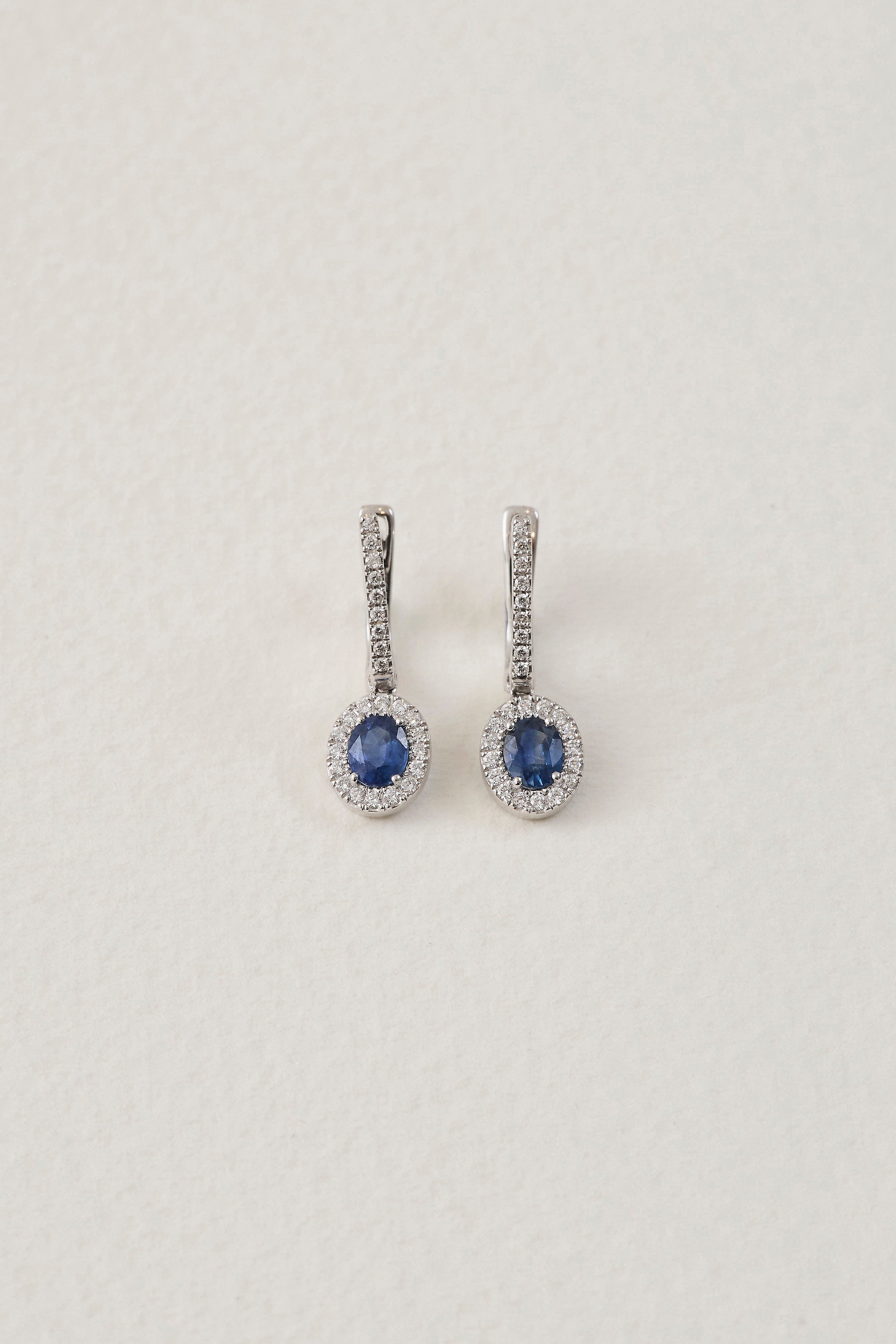 Sapphire Halo Drop Earrings