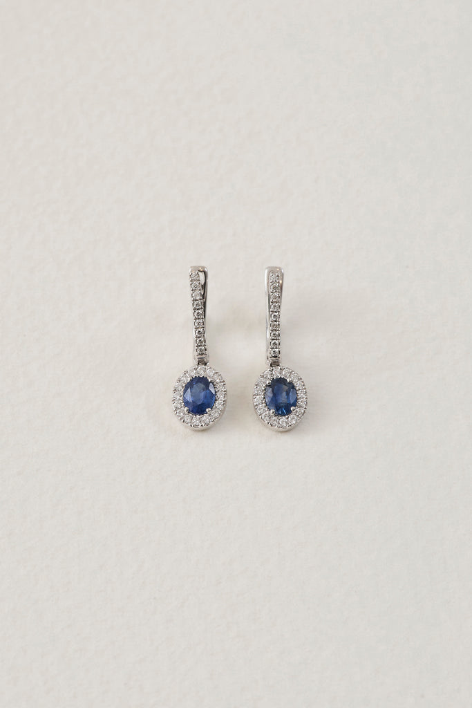 Sapphire Halo Drop Earrings