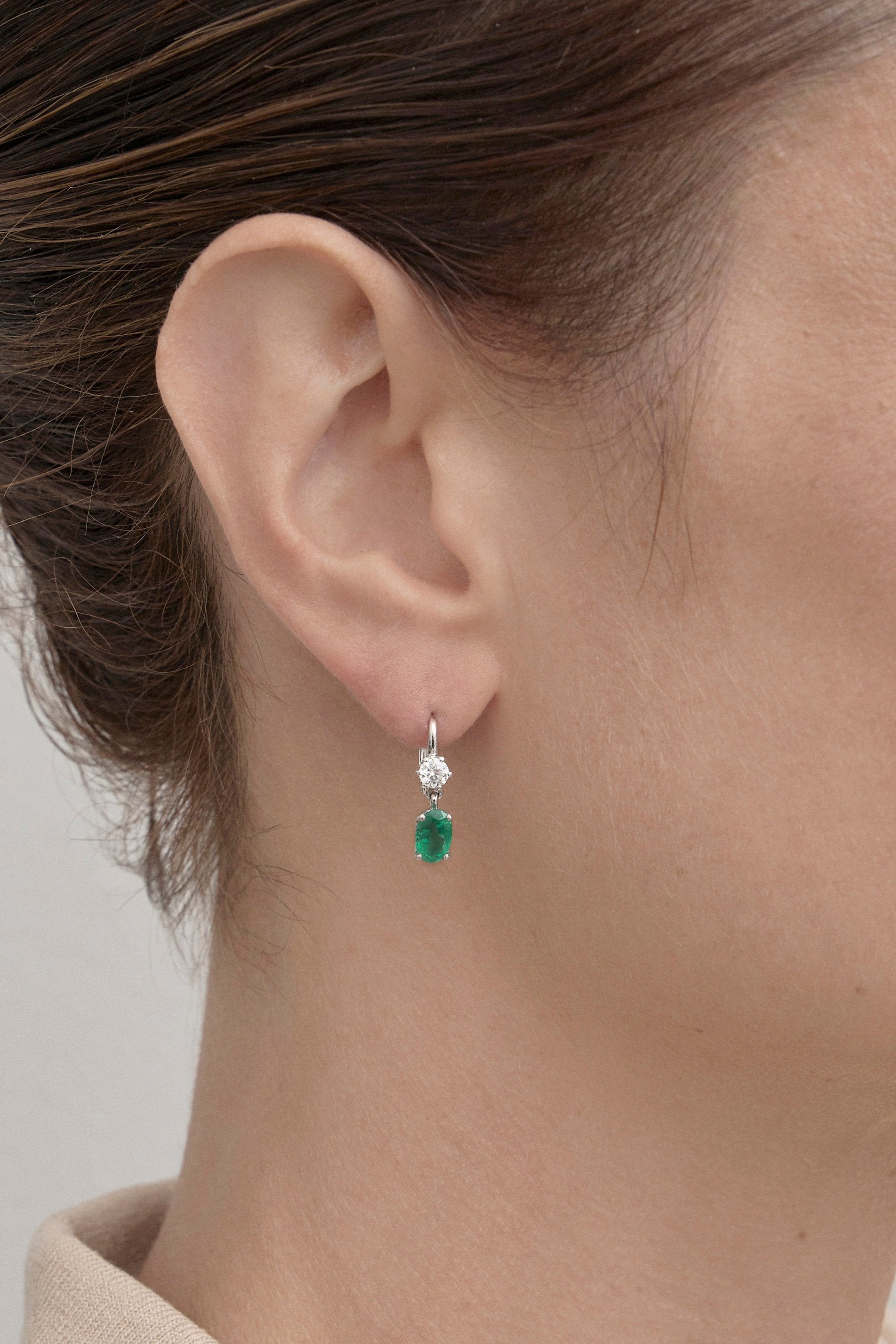 Emerald Oval Drop Earrings