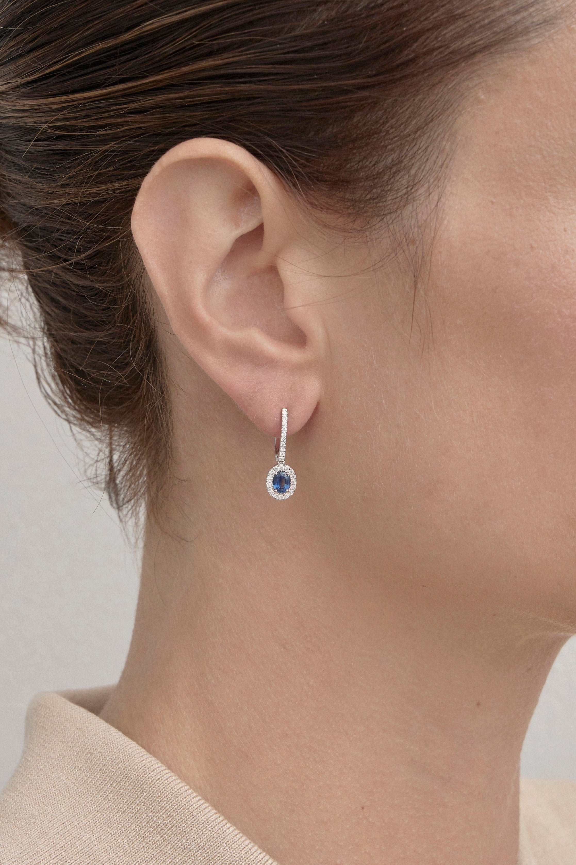 Sapphire Halo Drop Earrings