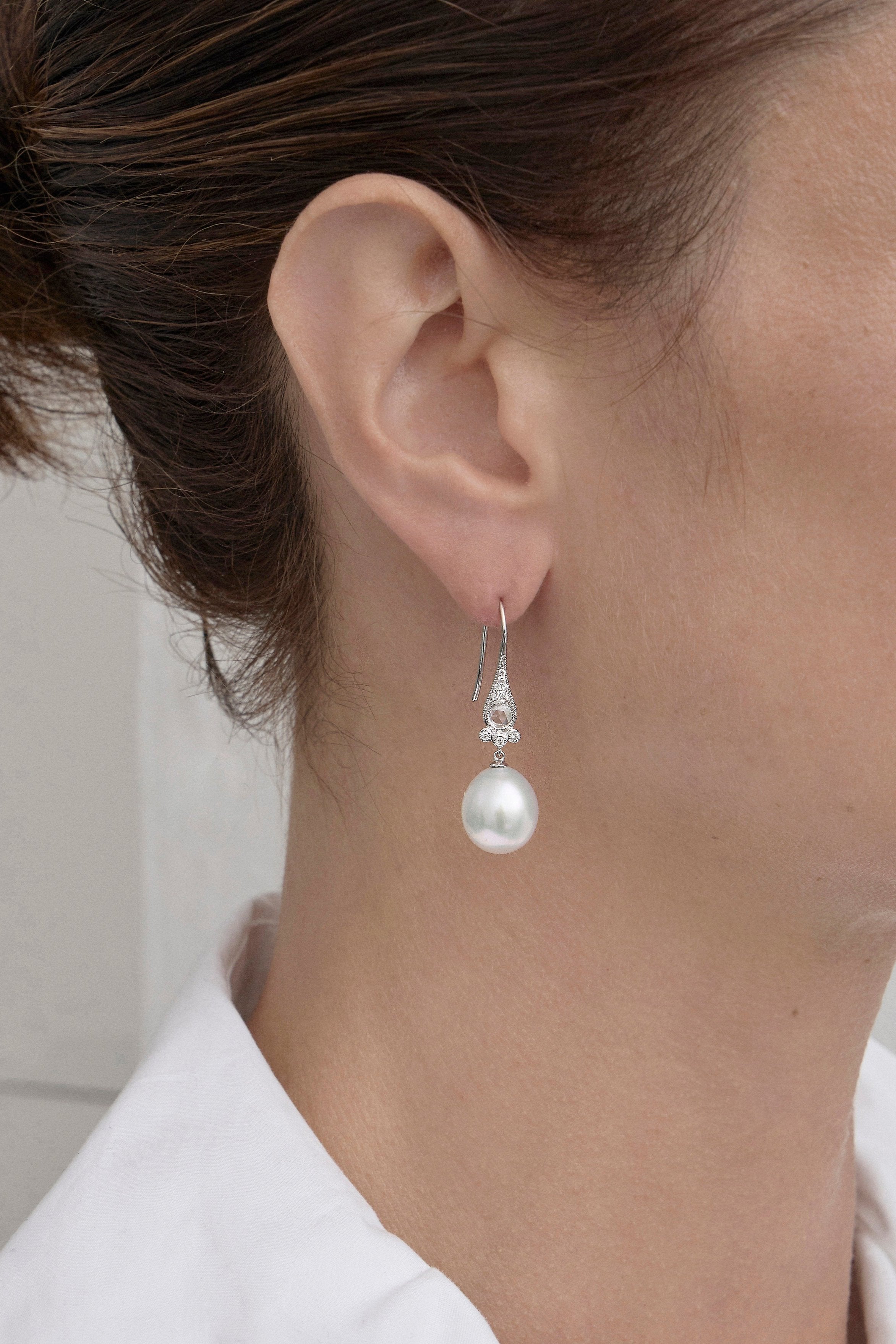 Pearl Diamond Drop Earrings