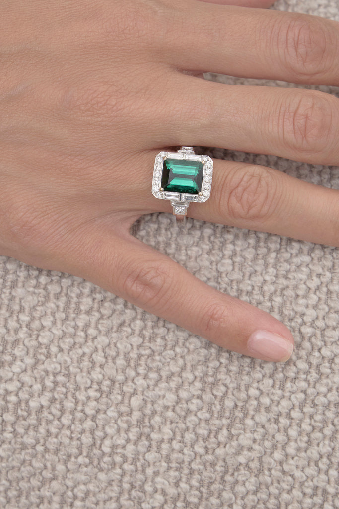 Tourmaline Deco Inspired Ring